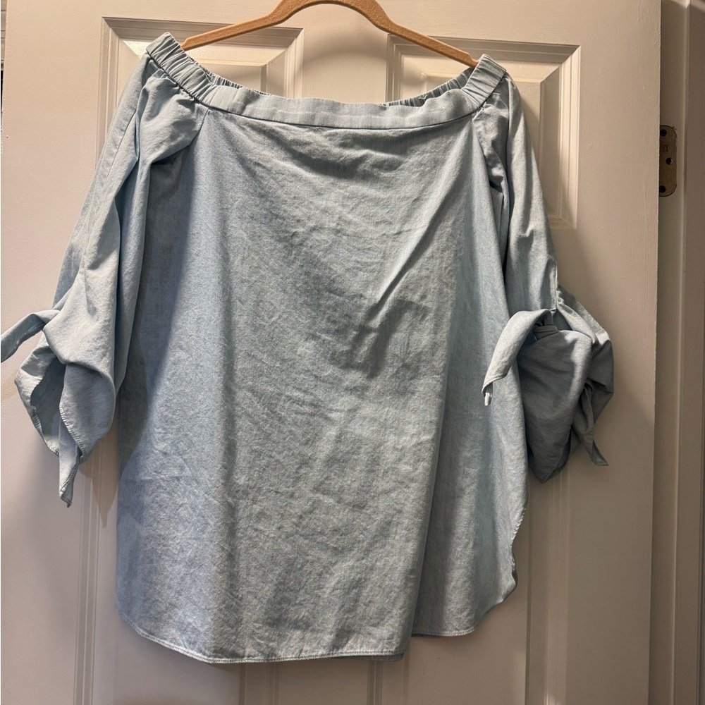 Tibi Light Blue Off-Shoulder Women's Top